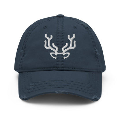 Antler Distressed Dad Hat with vintage worn-in brim and crown