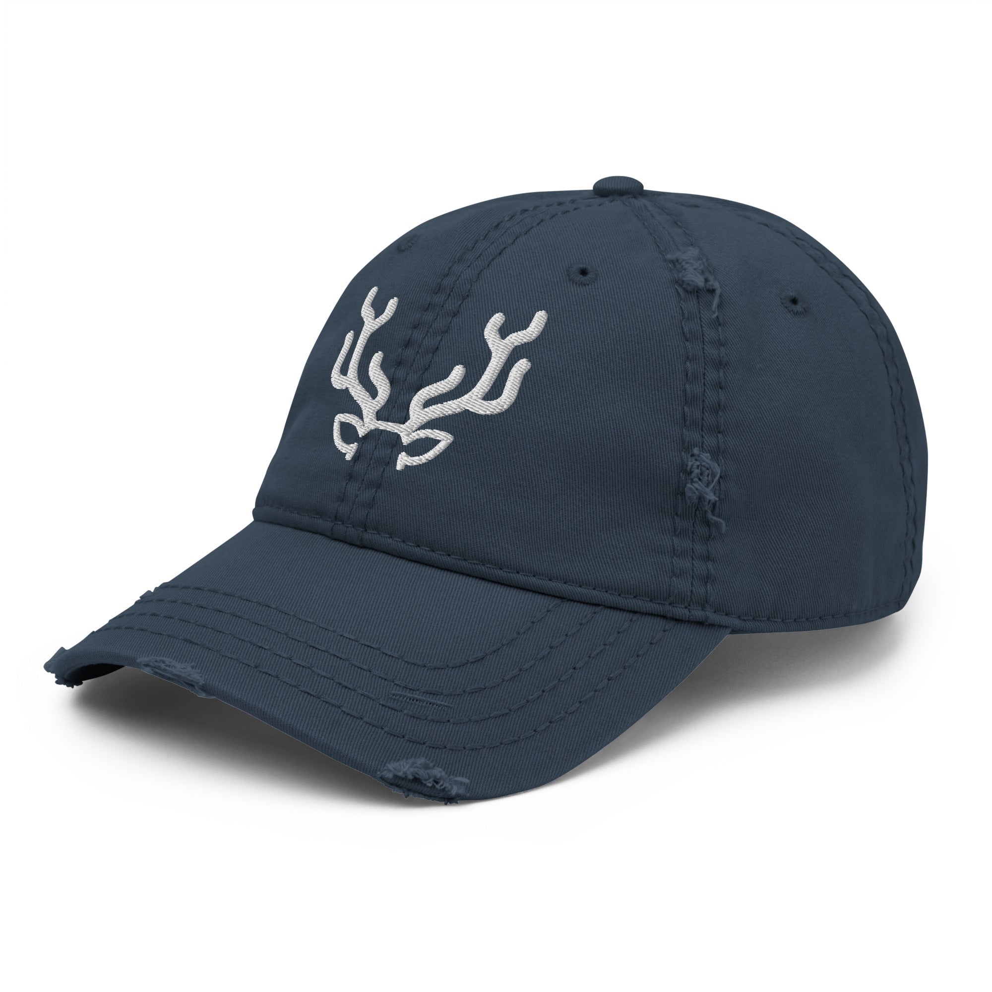 Antler Distressed Dad Hat with vintage worn-in brim and crown