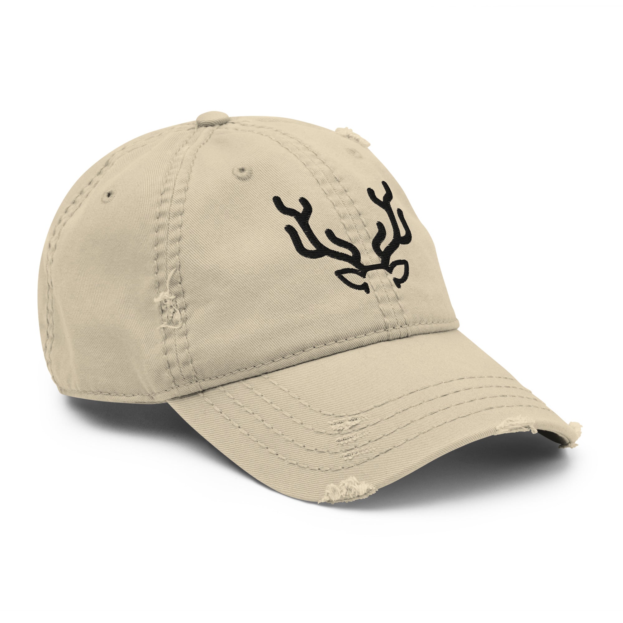 Antler Distressed Dad Hat with vintage worn-in brim and crown