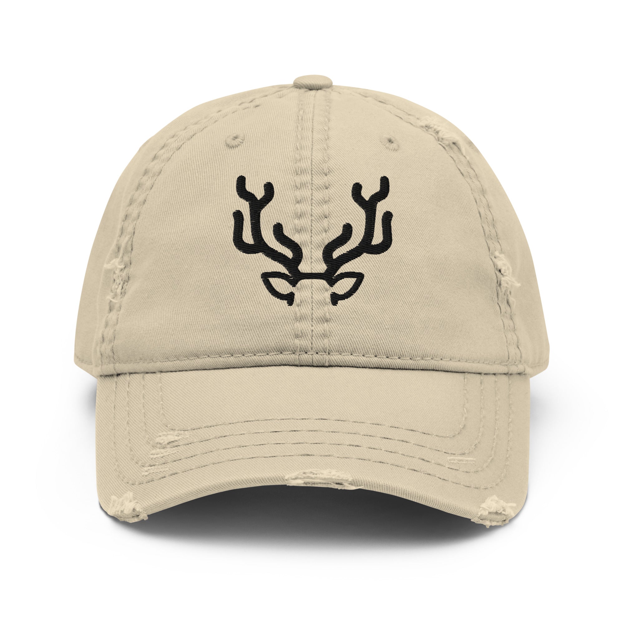Antler Distressed Dad Hat with vintage worn-in brim and crown