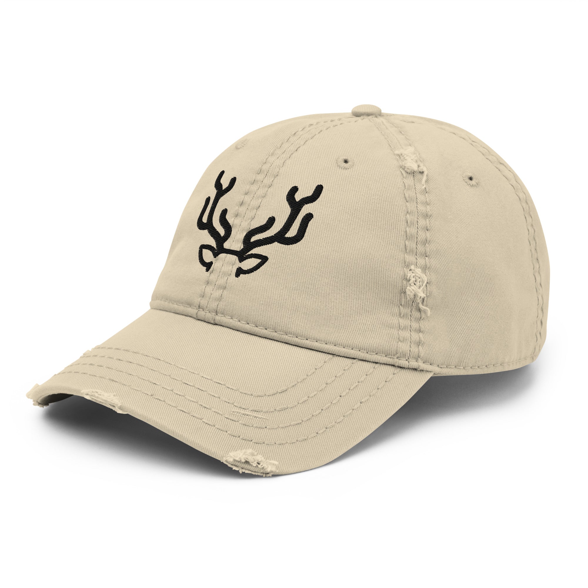Antler Distressed Dad Hat with vintage worn-in brim and crown