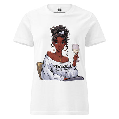 Be Stronger Than Storm Women’s Basic Softstyle T-Shirt in black with bold print