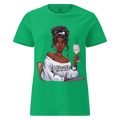 Be Stronger Than Storm Women’s Basic Softstyle T-Shirt in black with bold print