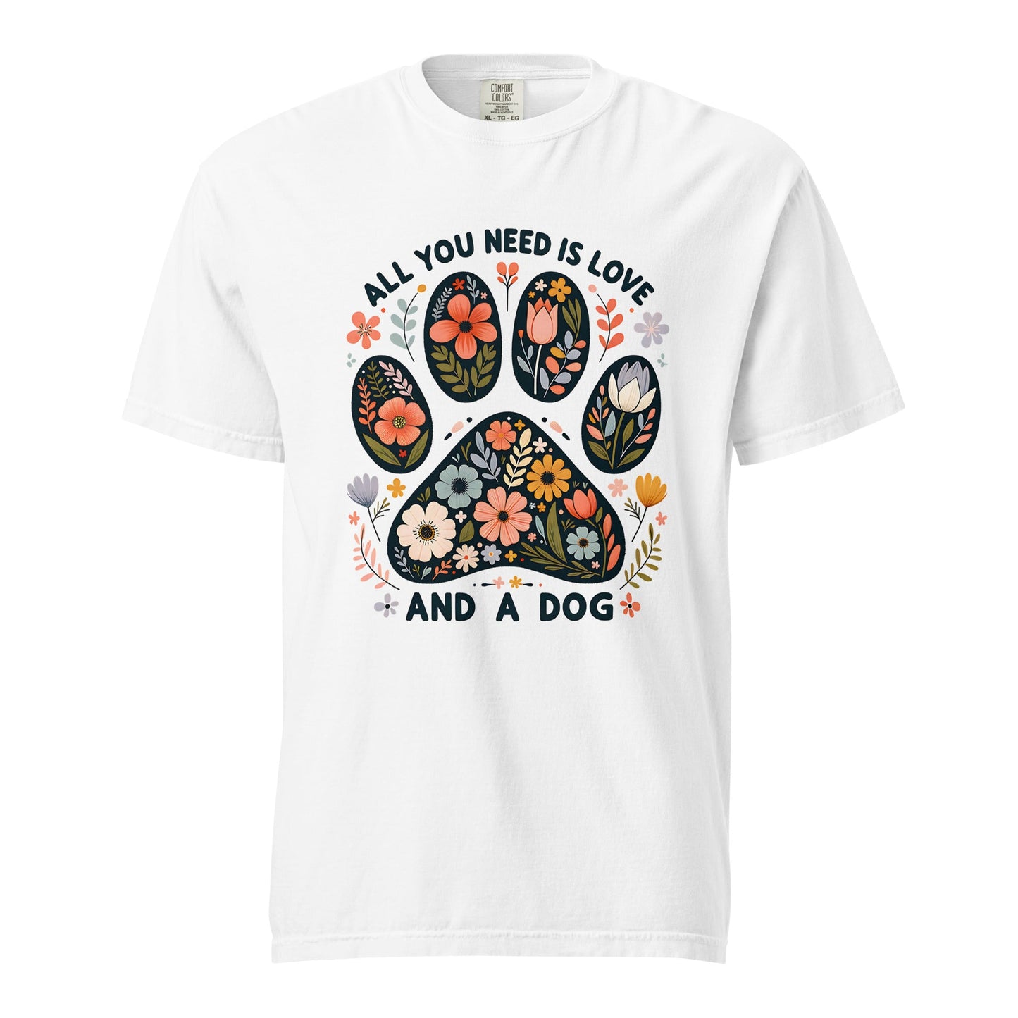 Dog Lover T-Shirt | “All You Need Is Love and a Dog” Quote Tee | Paw Print Shirt | Gift for Dog Lovers | Vintage Style