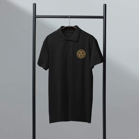 Earth symbol embroidered premium pique polo shirt - f9artist