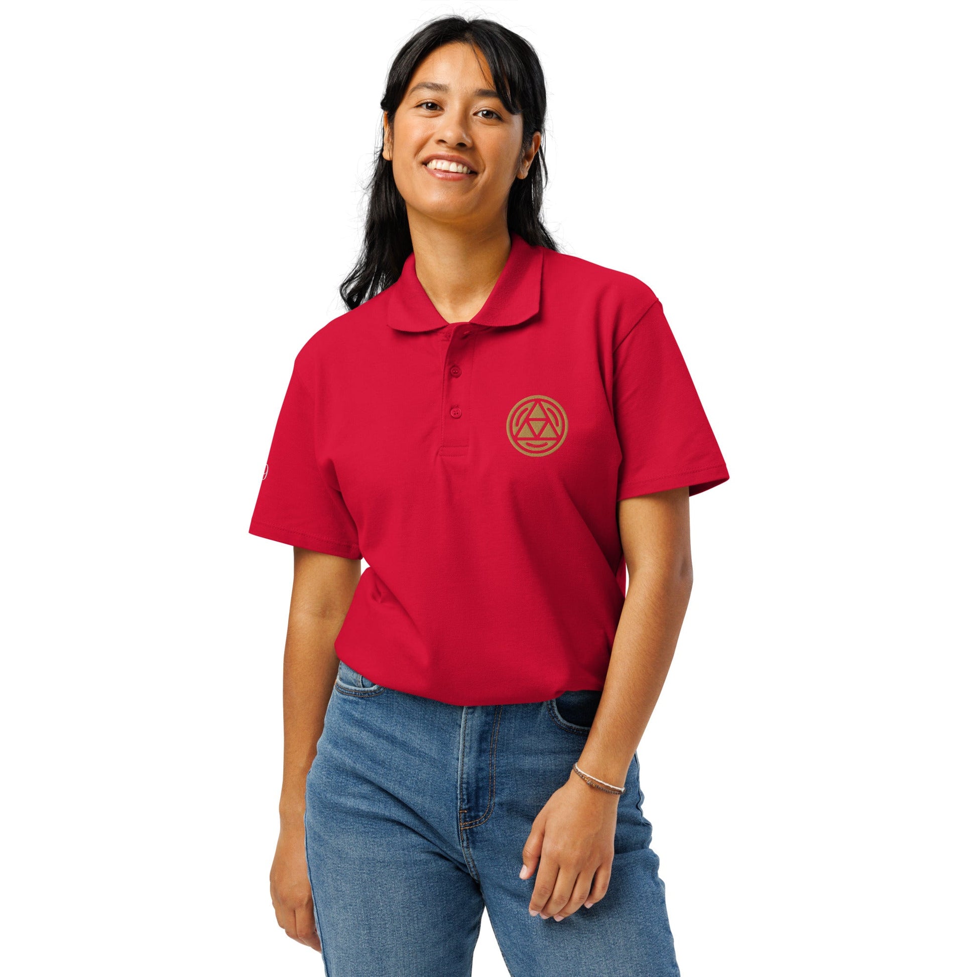 Earth symbol embroidered premium pique polo shirt - f9artist