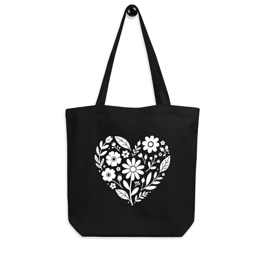 Eco Tote Bag with Floral Heart Design - f9artist