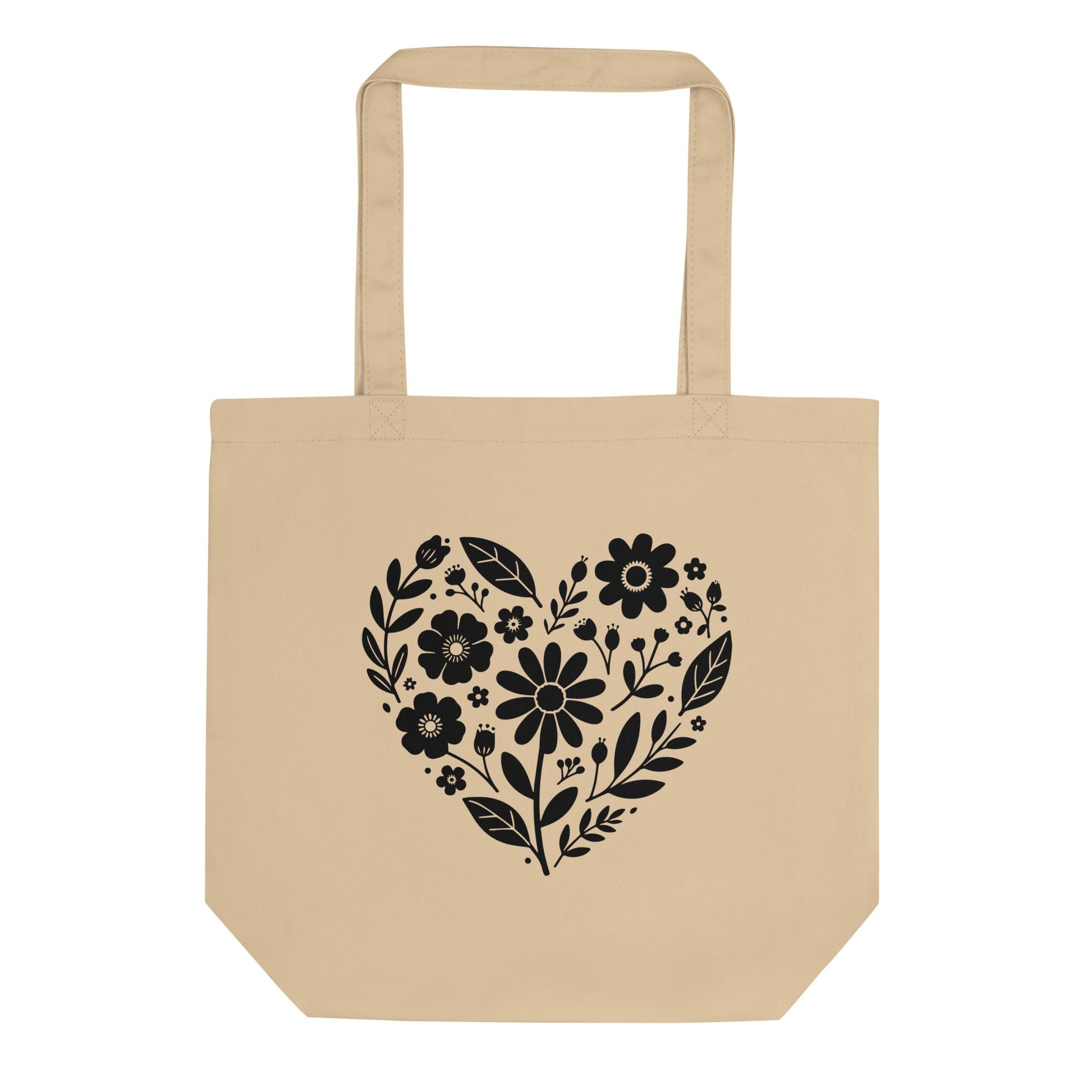 Eco Tote Bag with Floral Heart Design - f9artist