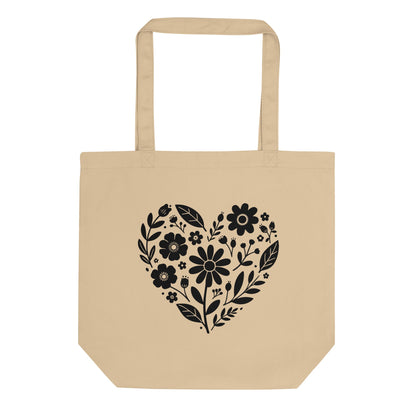 Eco Tote Bag with Floral Heart Design - f9artist