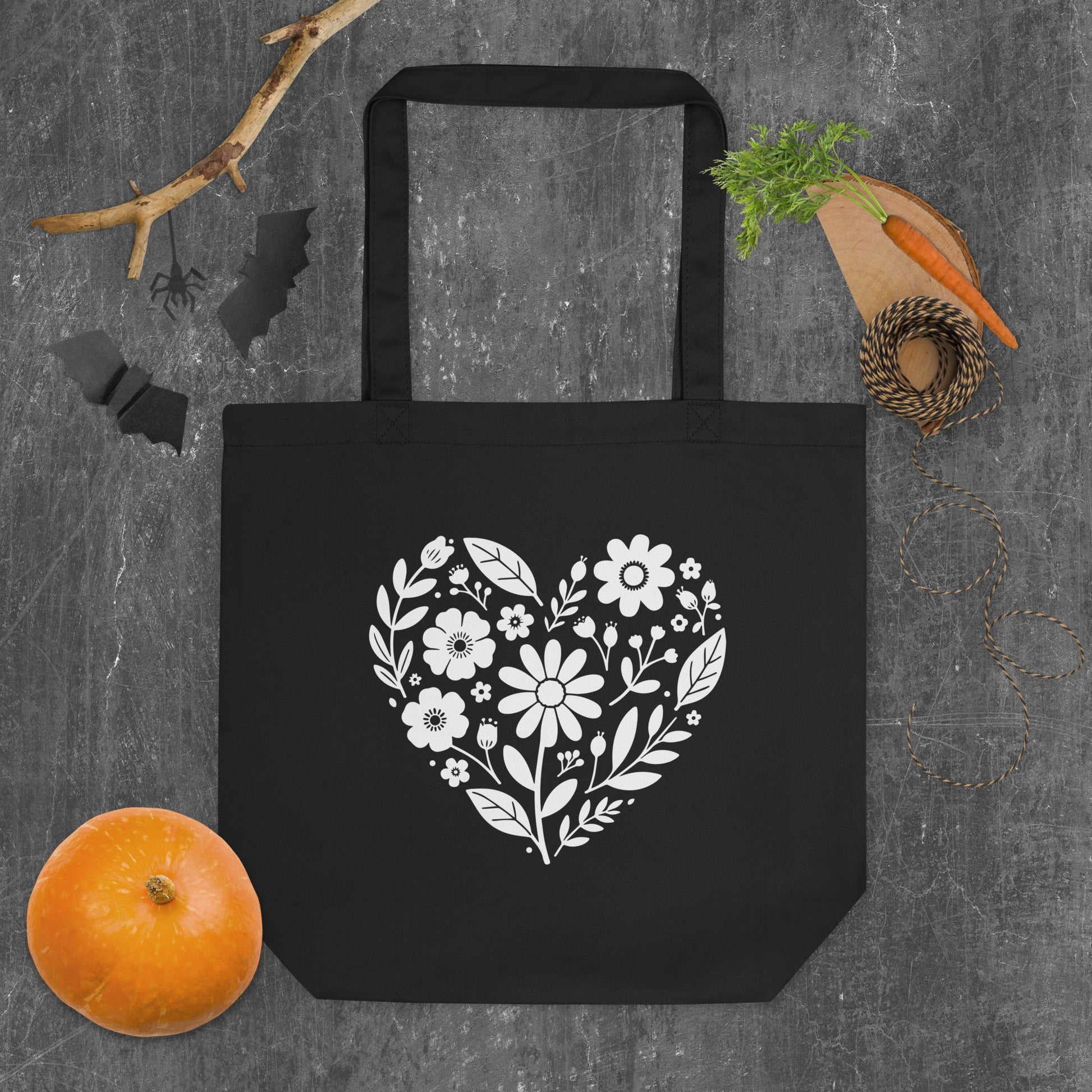 Eco Tote Bag with Floral Heart Design - f9artist