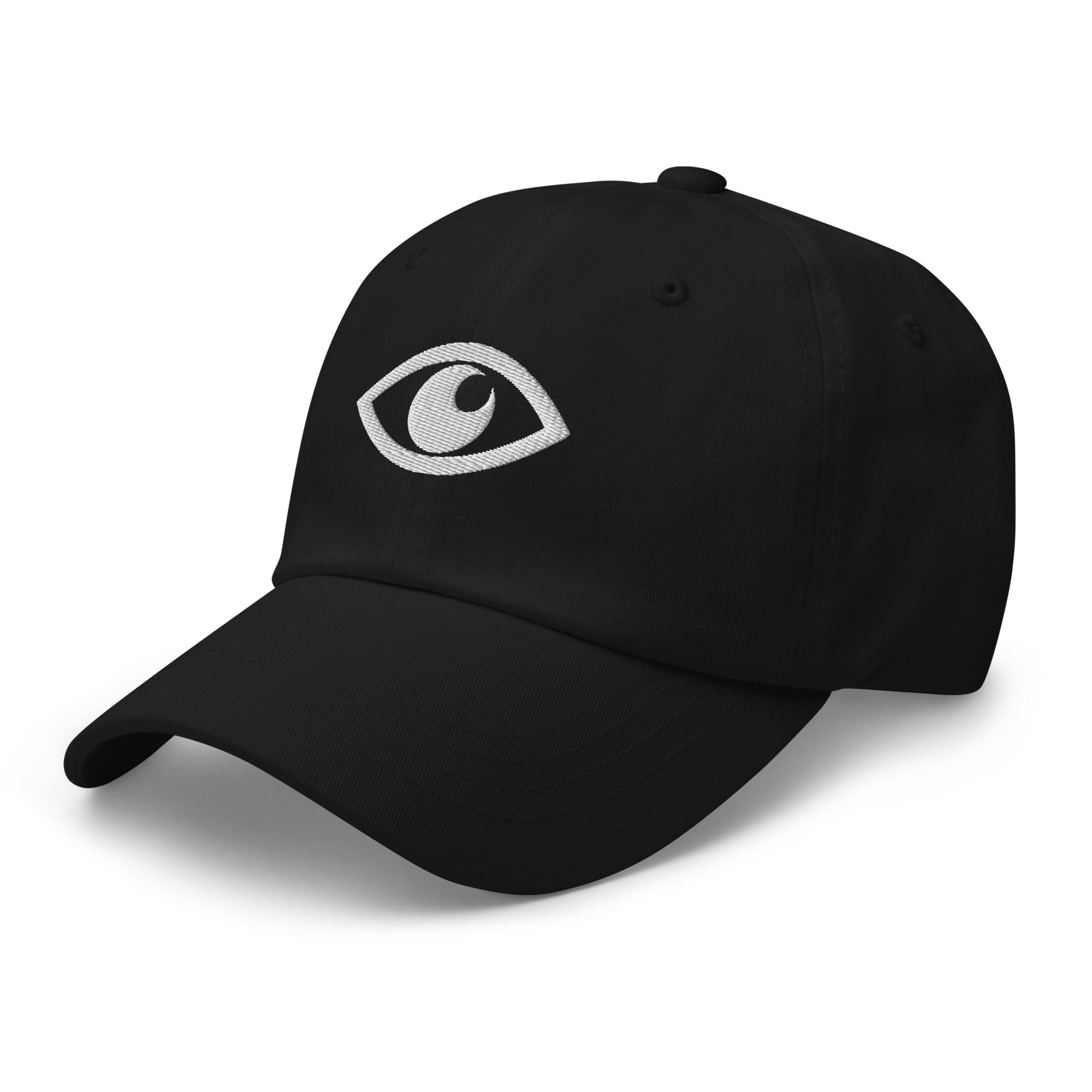 EYE Embroidered Classic Dad Hat with bold eye design on black cotton cap