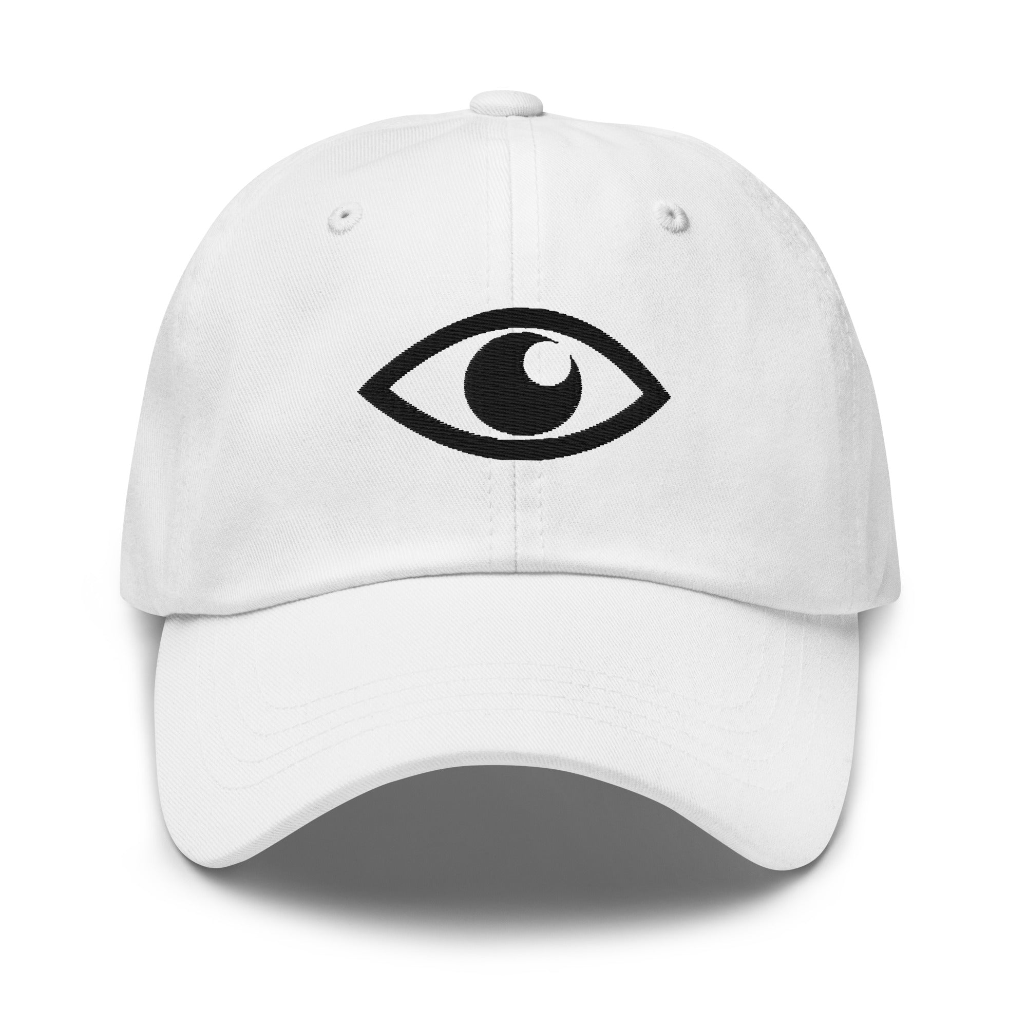 EYE Embroidered Classic Dad Hat with bold eye design on black cotton cap