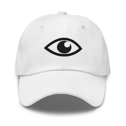 EYE Embroidered Classic Dad Hat with bold eye design on black cotton cap