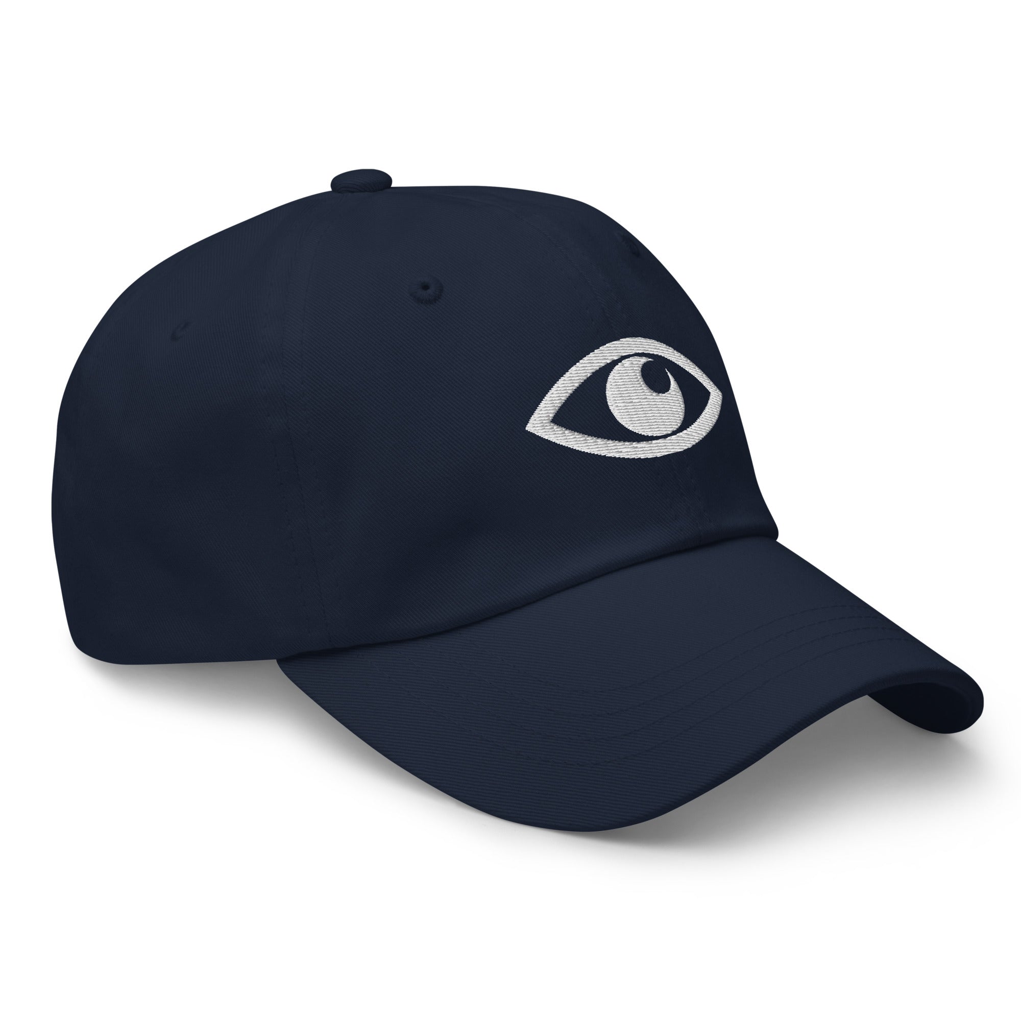 EYE Embroidered Classic Dad Hat with bold eye design on black cotton cap