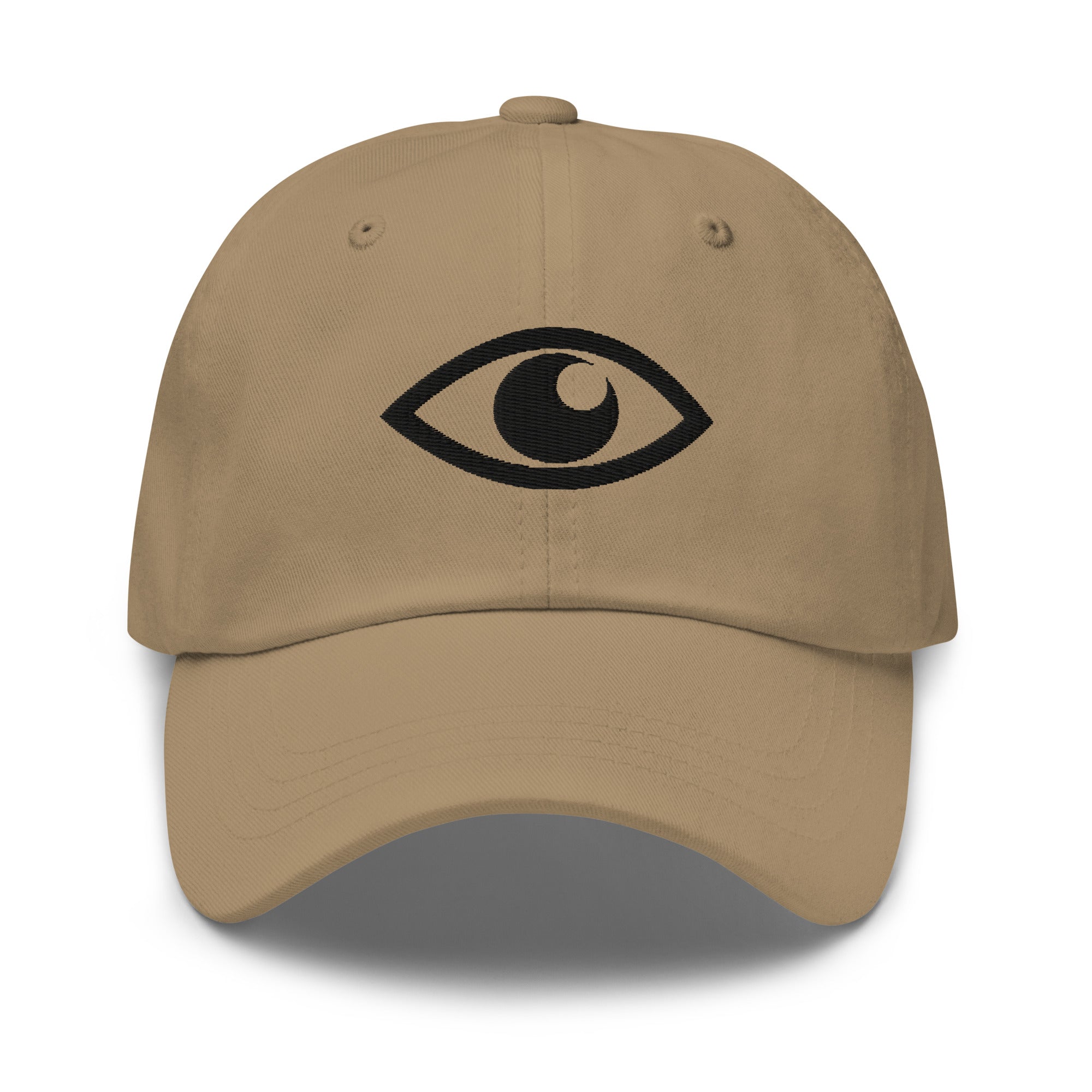 EYE Embroidered Classic Dad Hat with bold eye design on black cotton cap