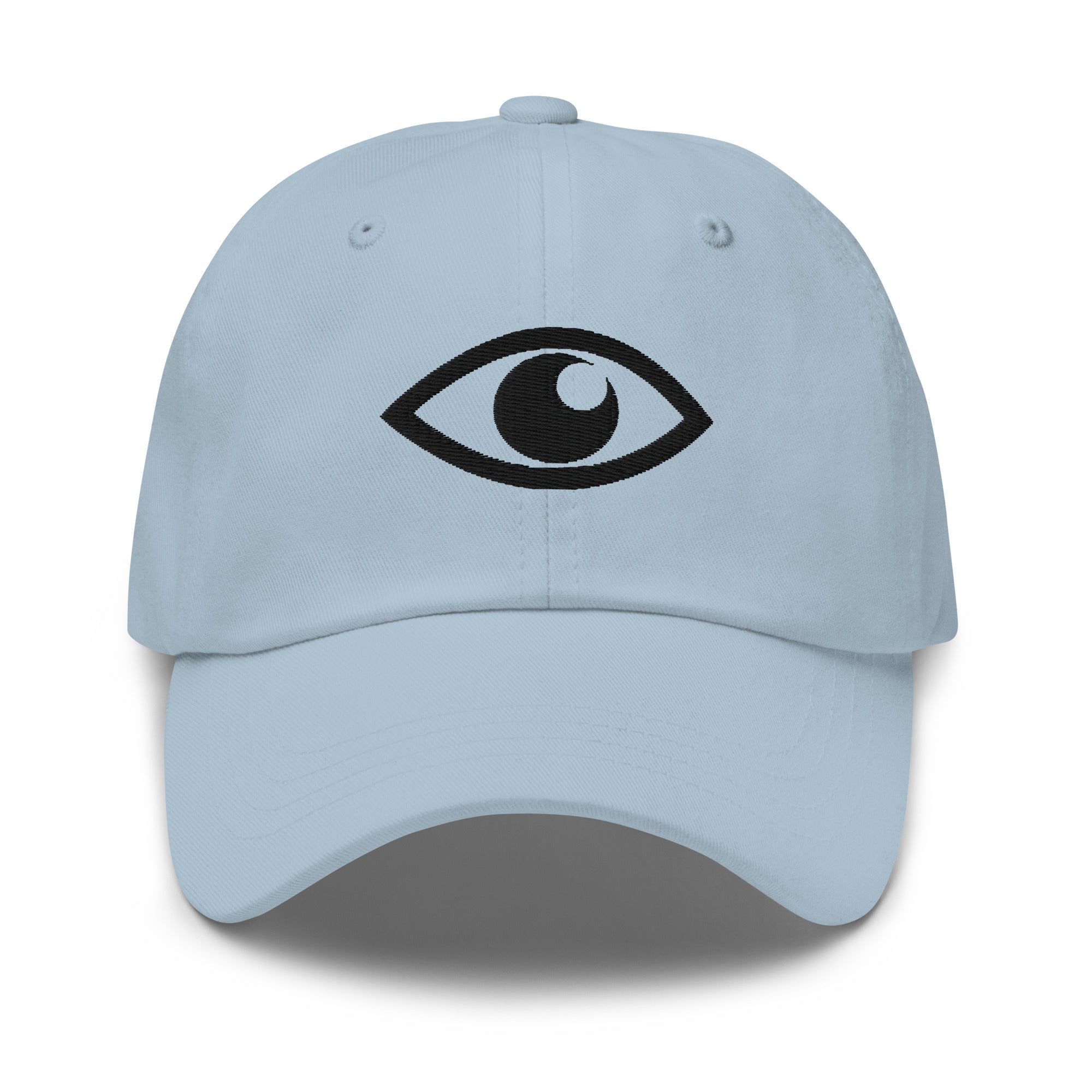 EYE Embroidered Classic Dad Hat with bold eye design on black cotton cap
