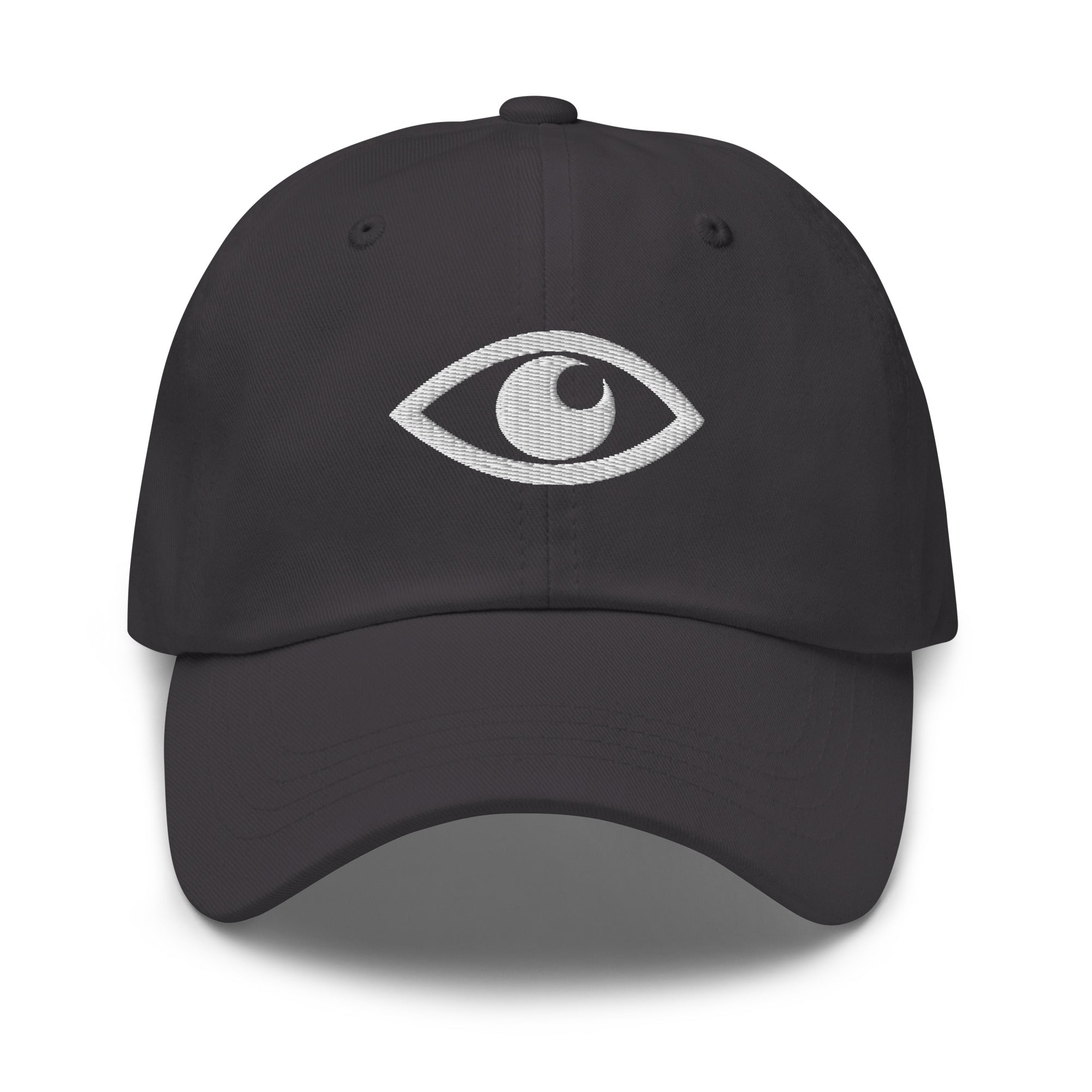 EYE Embroidered Classic Dad Hat with bold eye design on black cotton cap