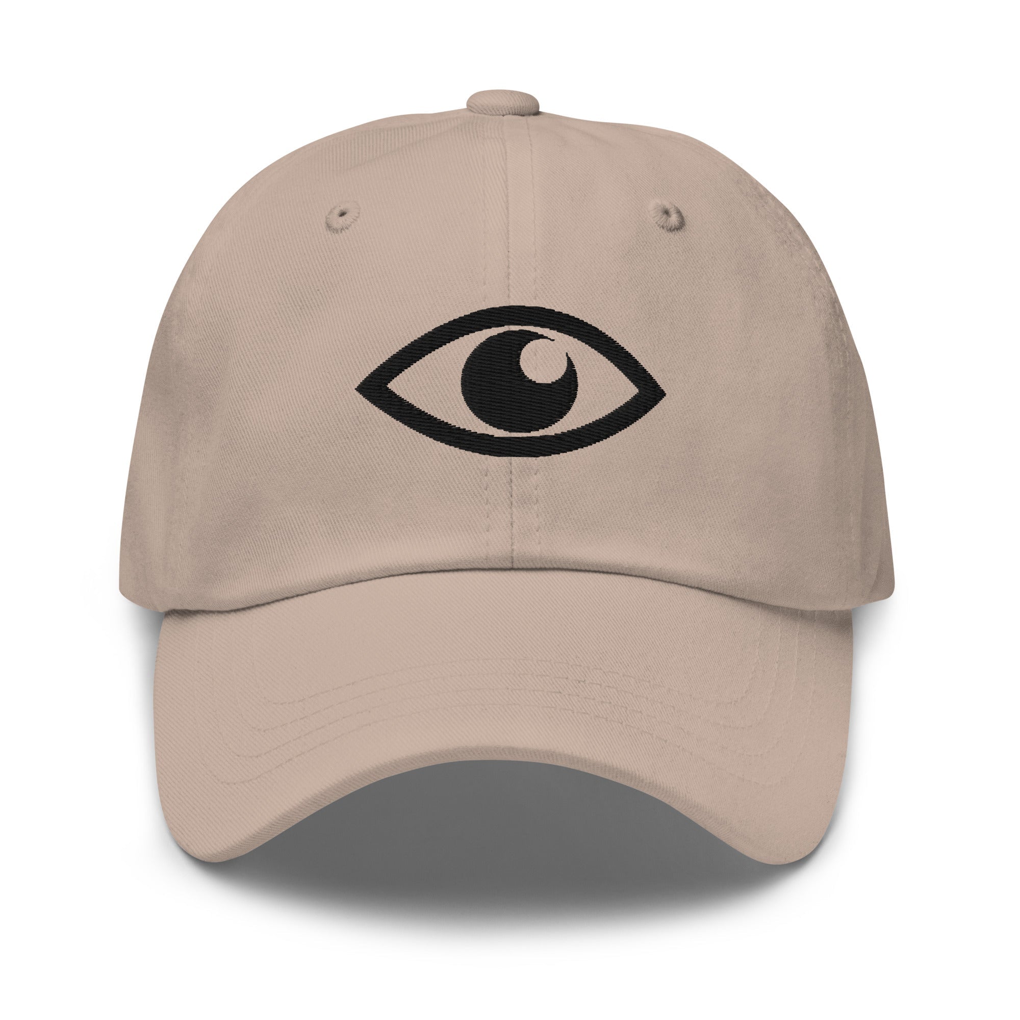 EYE Embroidered Classic Dad Hat with bold eye design on black cotton cap