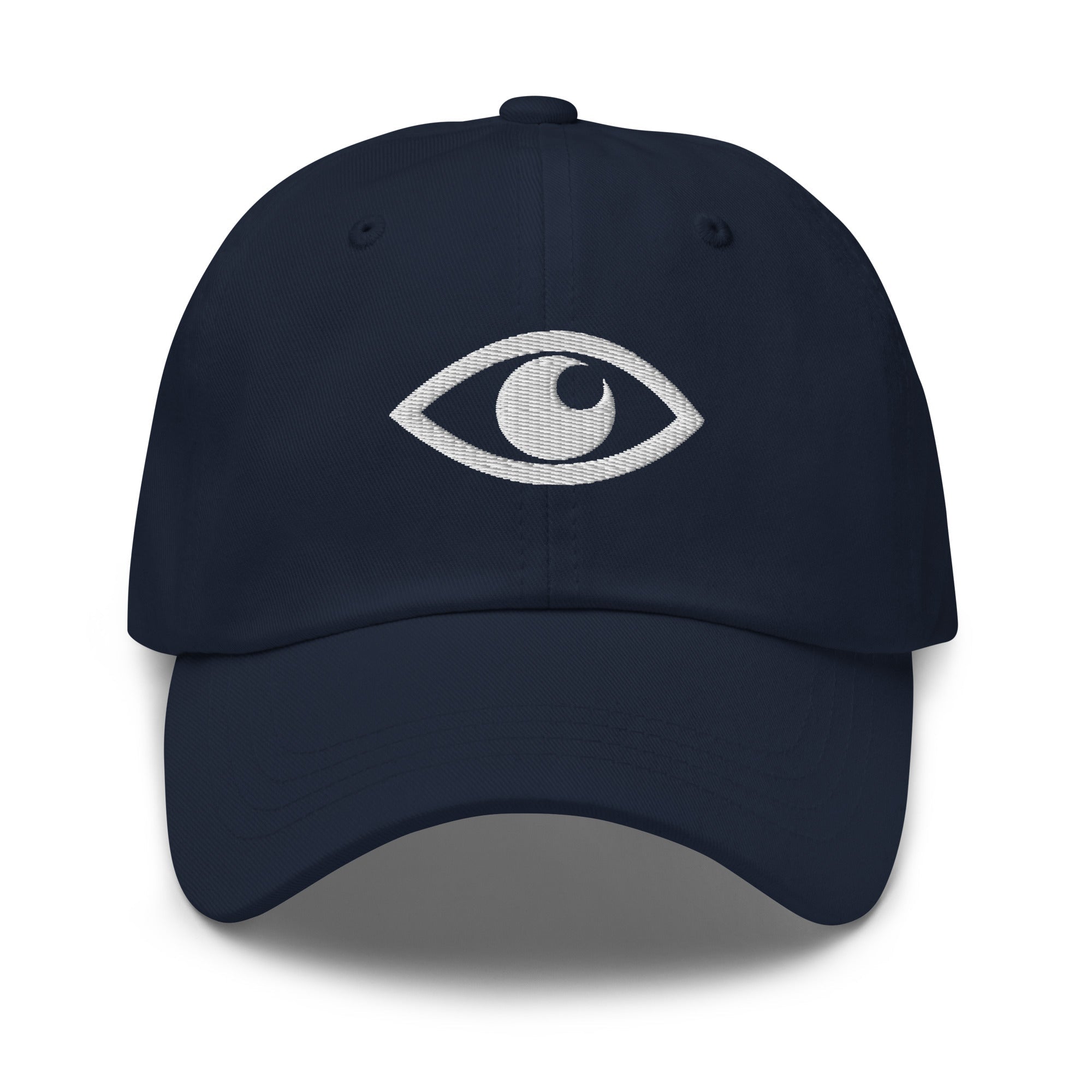 EYE Embroidered Classic Dad Hat with bold eye design on black cotton cap