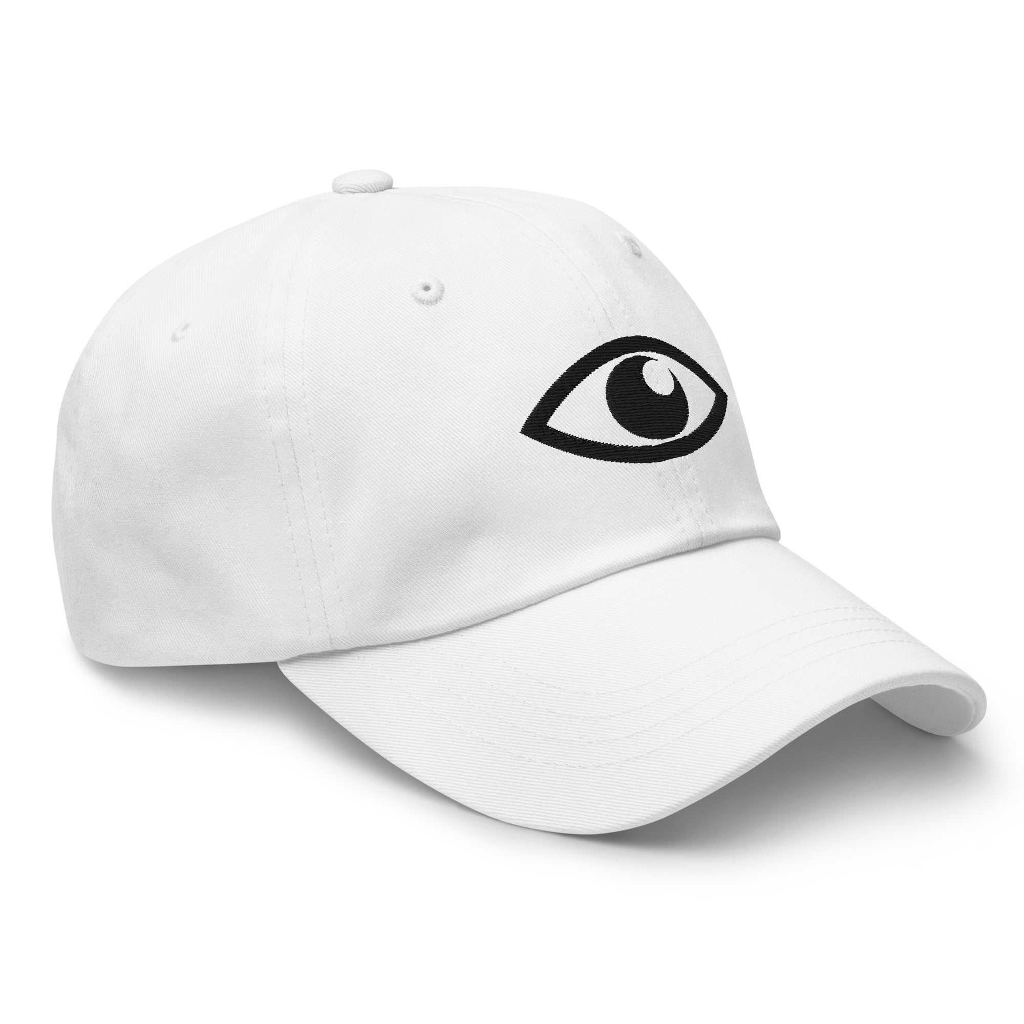 EYE Embroidered Classic Dad Hat with bold eye design on black cotton cap