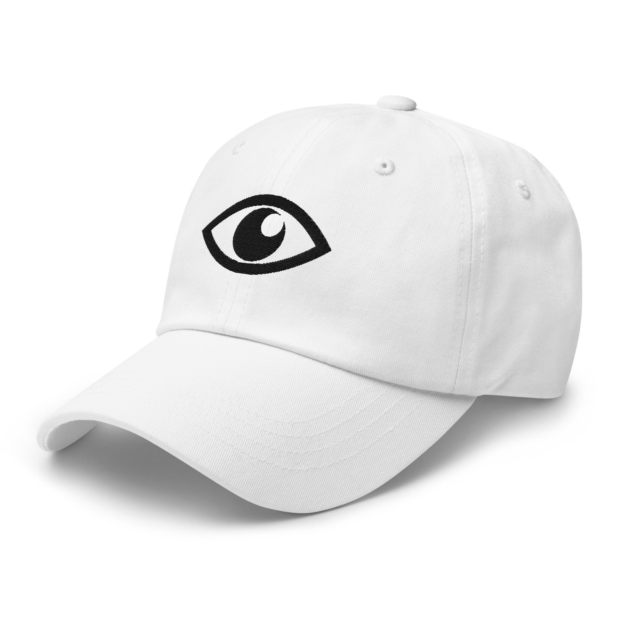 EYE Embroidered Classic Dad Hat with bold eye design on black cotton cap