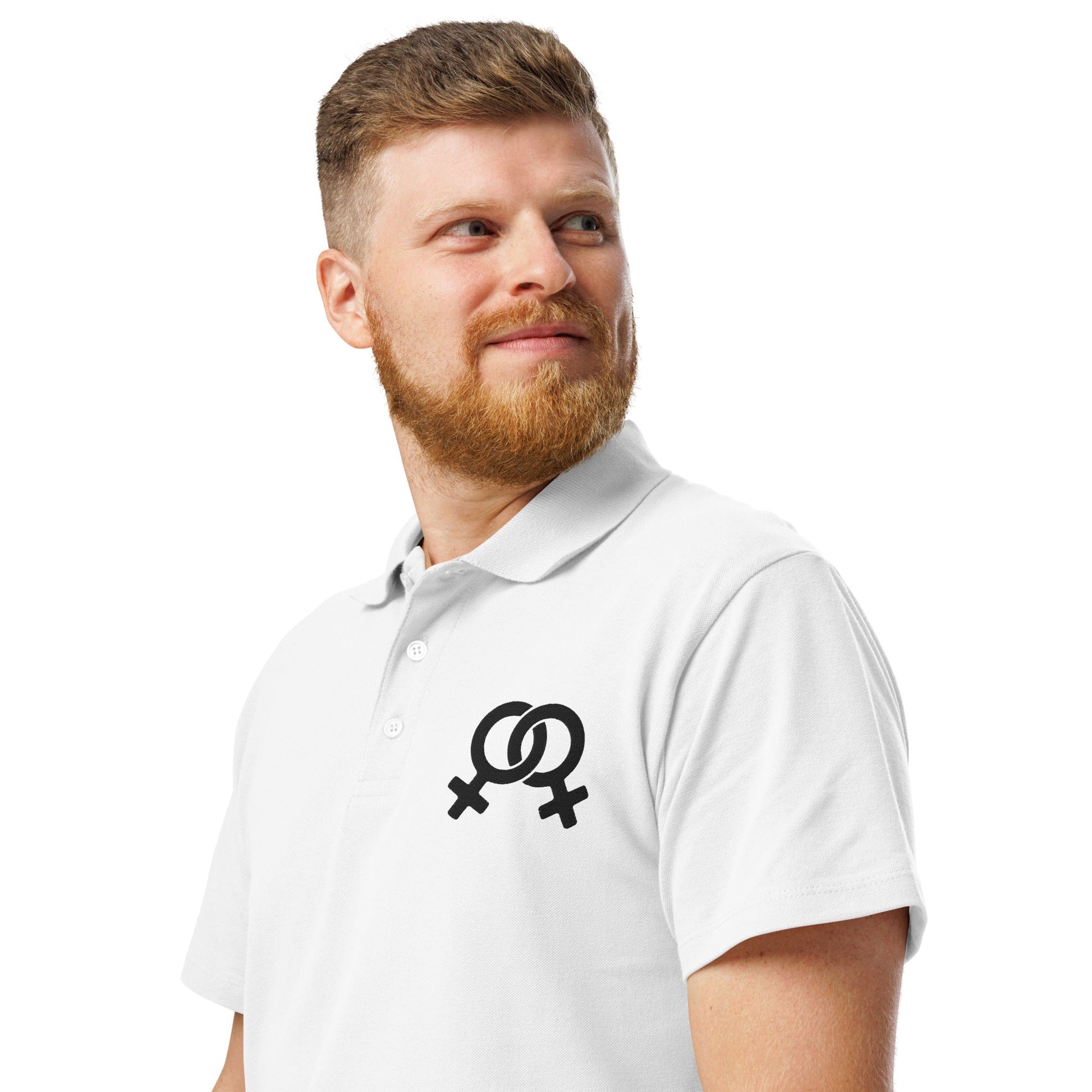 Feminist symbol embroidered premium pique polo shirt - f9artist