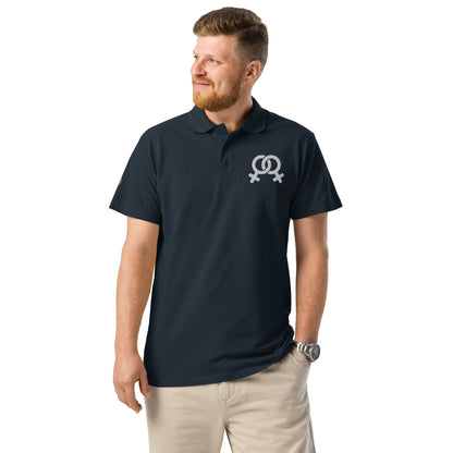 Feminist symbol embroidered premium pique polo shirt - f9artist