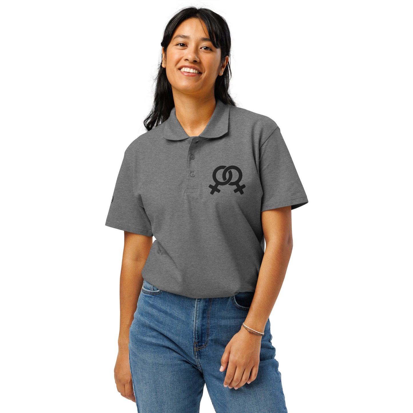 Feminist symbol embroidered premium pique polo shirt - f9artist