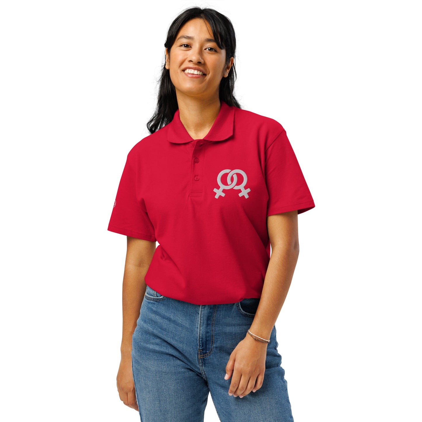 Feminist symbol embroidered premium pique polo shirt - f9artist