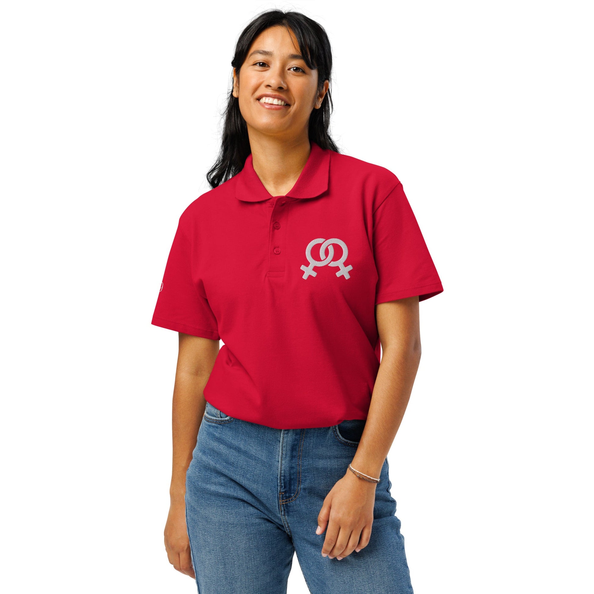 Feminist symbol embroidered premium pique polo shirt - f9artist