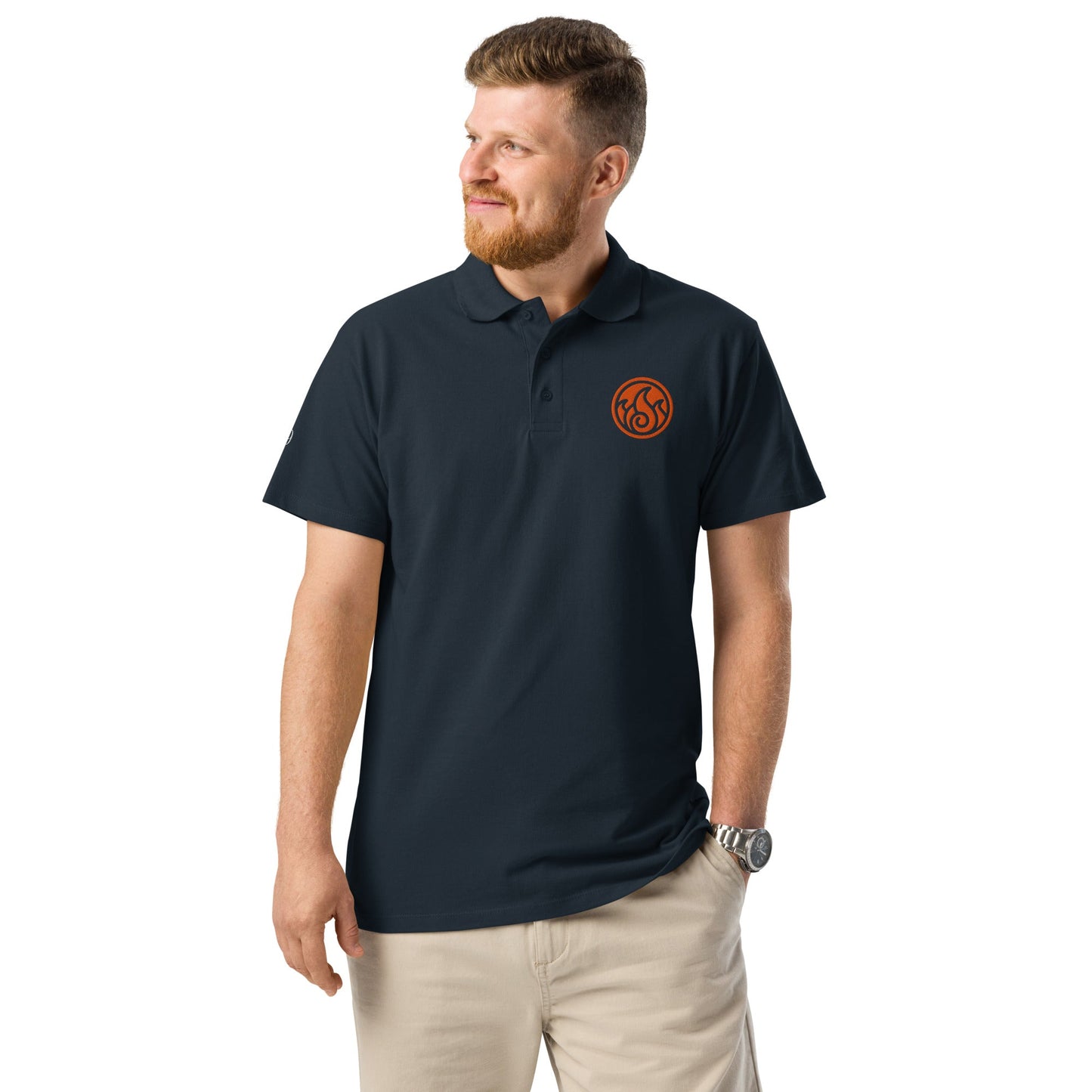 Fire symbol embroidered premium pique polo shirt - f9artist