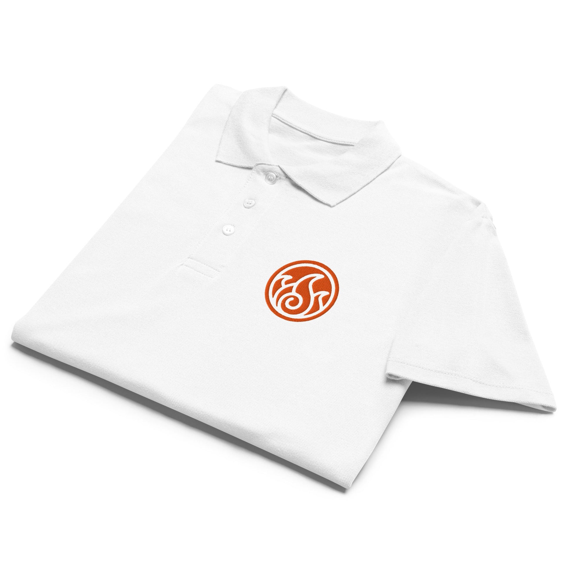 Fire symbol embroidered premium pique polo shirt - f9artist