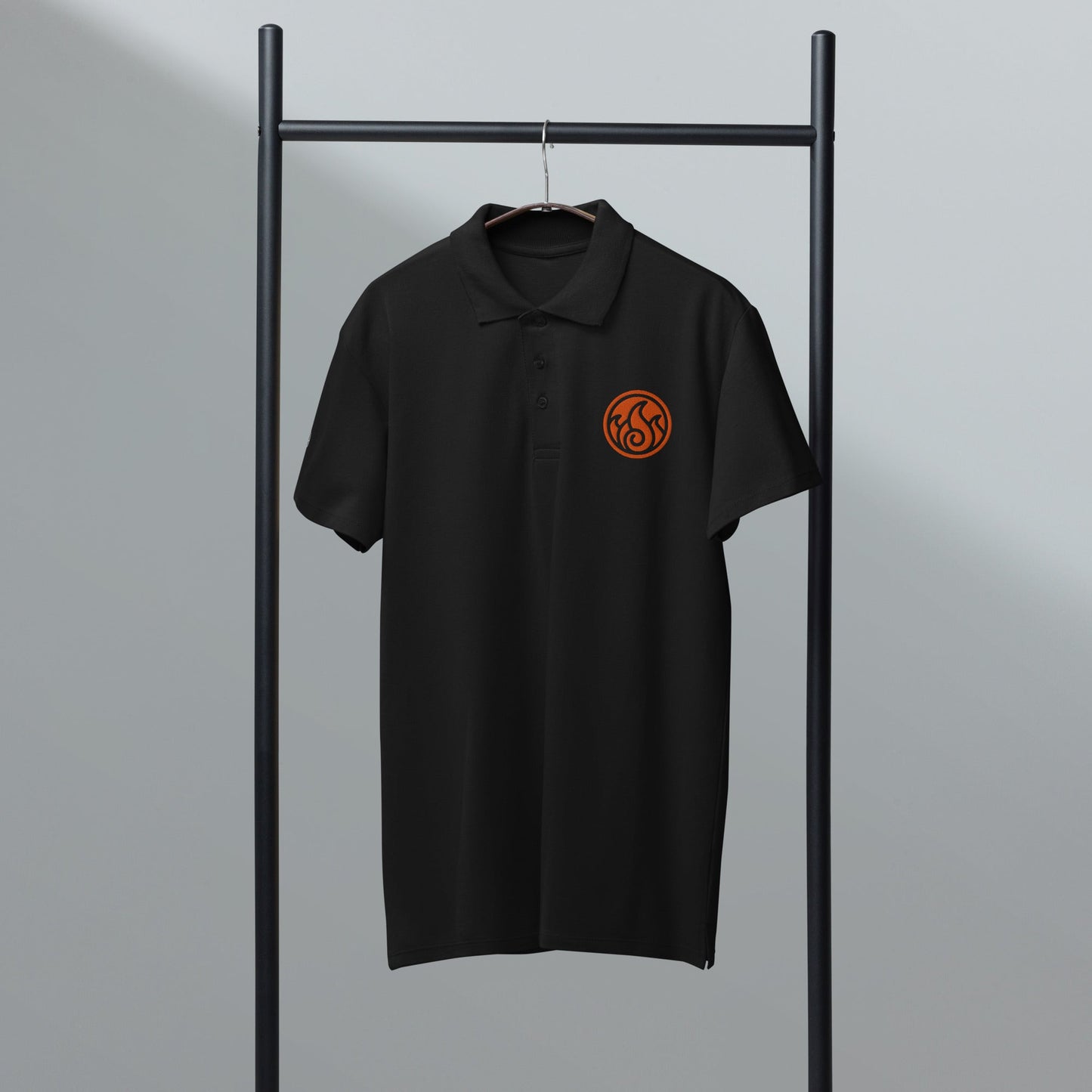 Fire symbol embroidered premium pique polo shirt - f9artist