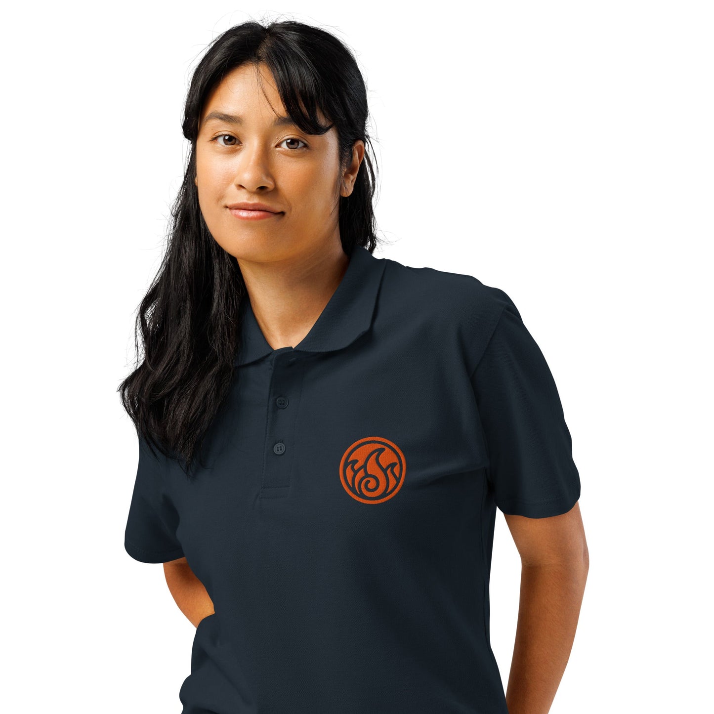 Fire symbol embroidered premium pique polo shirt - f9artist