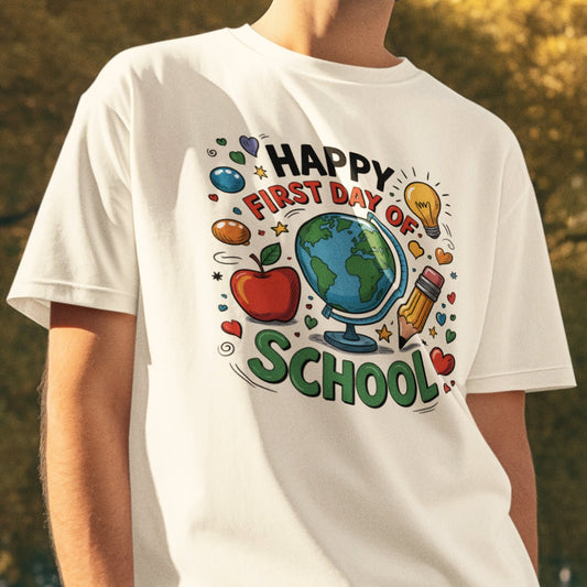 Happy First Day of School T-Shirt – Unisex Premium Back to School Cotton Tee for Kids & Teachers - f9artist
