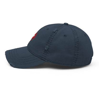 Red Maple Leaf Distressed Dad Hat with bold embroidered leaf and worn brim