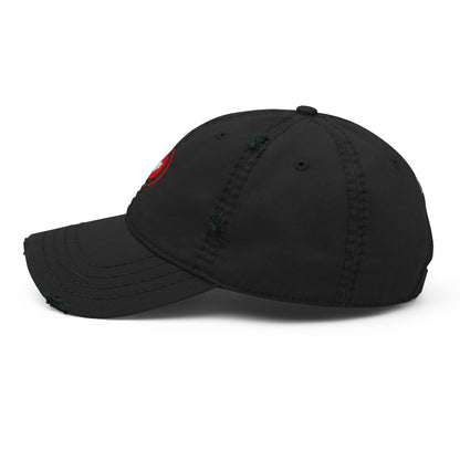 Red Maple Leaf Distressed Dad Hat with bold embroidered leaf and worn brim