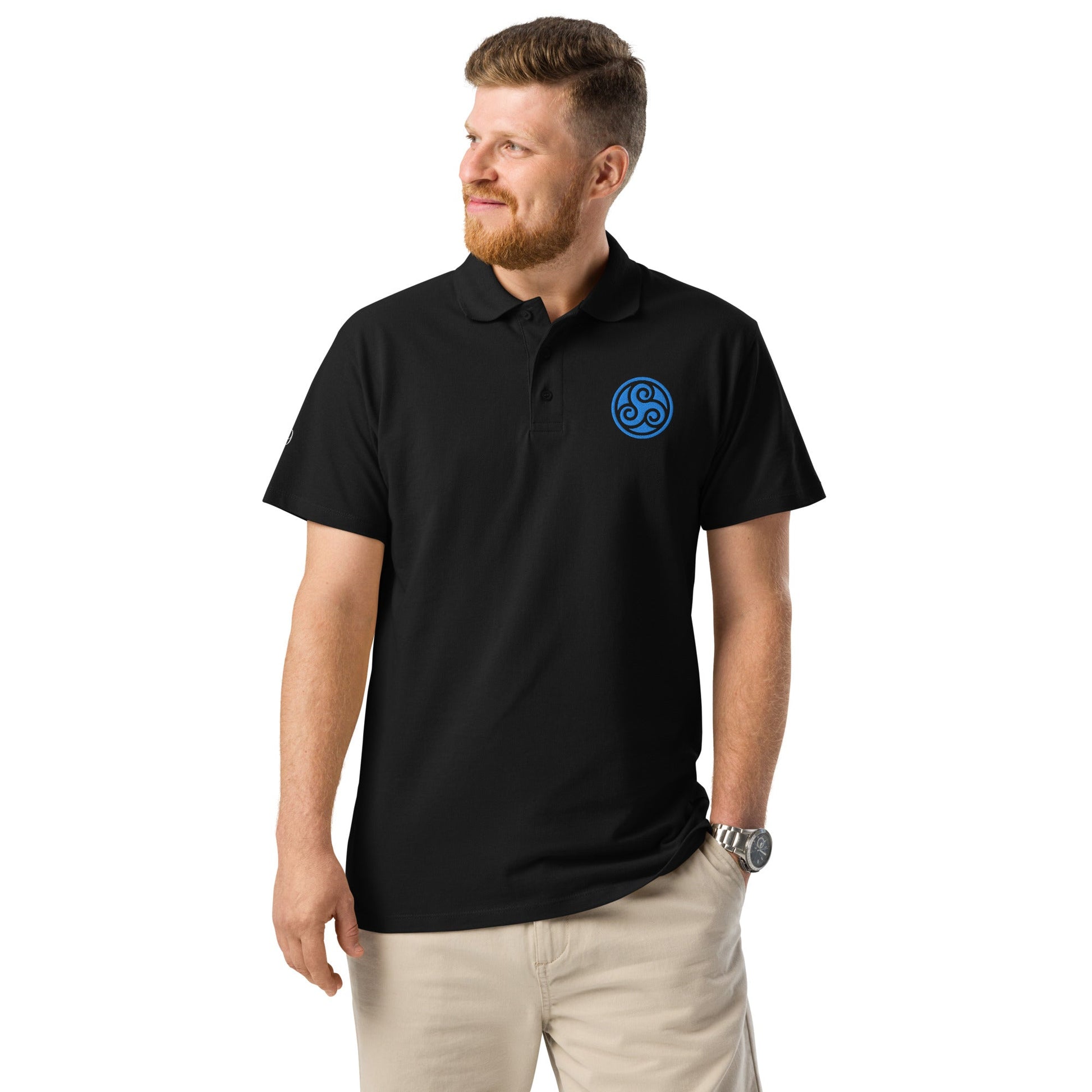 Water symbol embroidered premium pique polo shirt - f9artist
