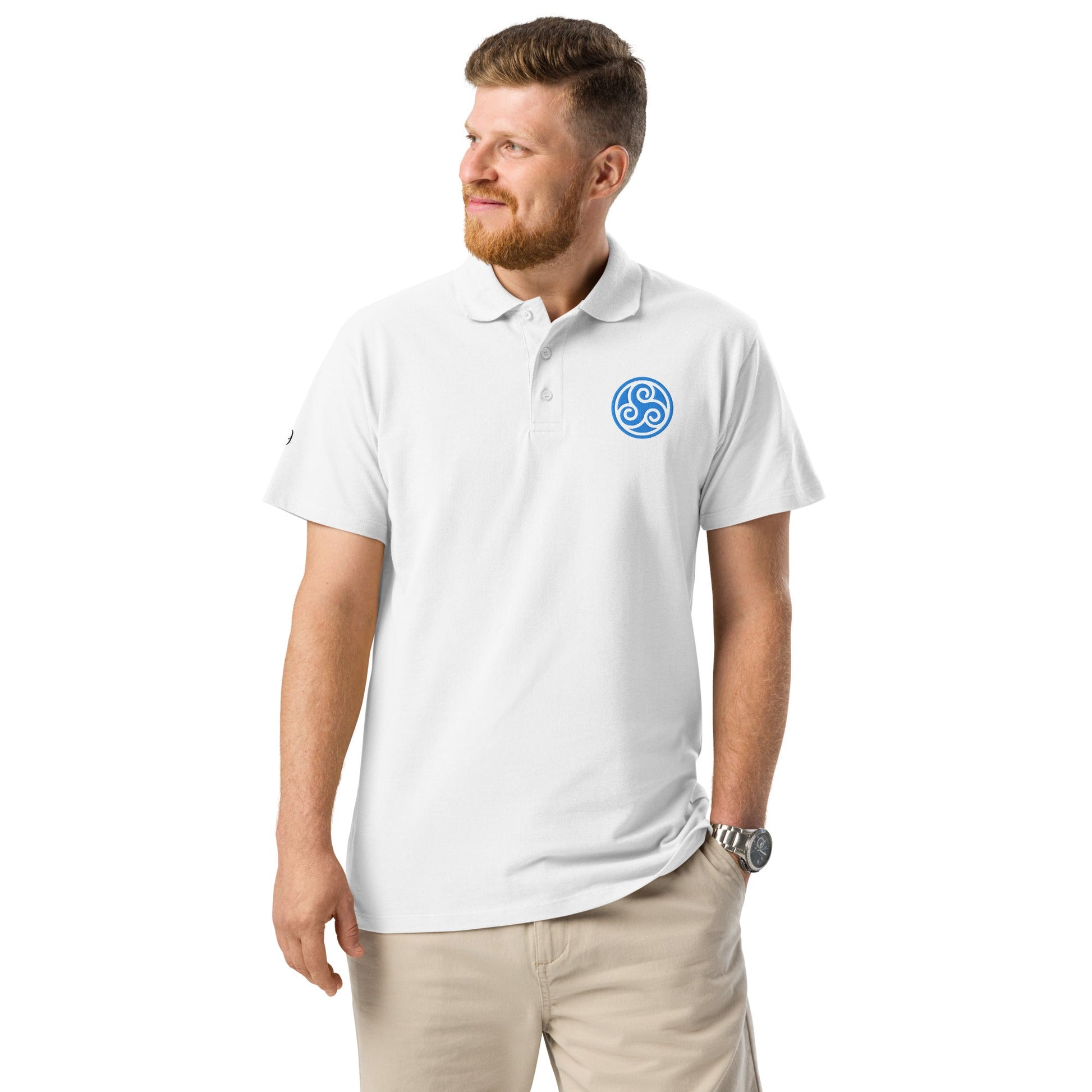 Water symbol embroidered premium pique polo shirt - f9artist