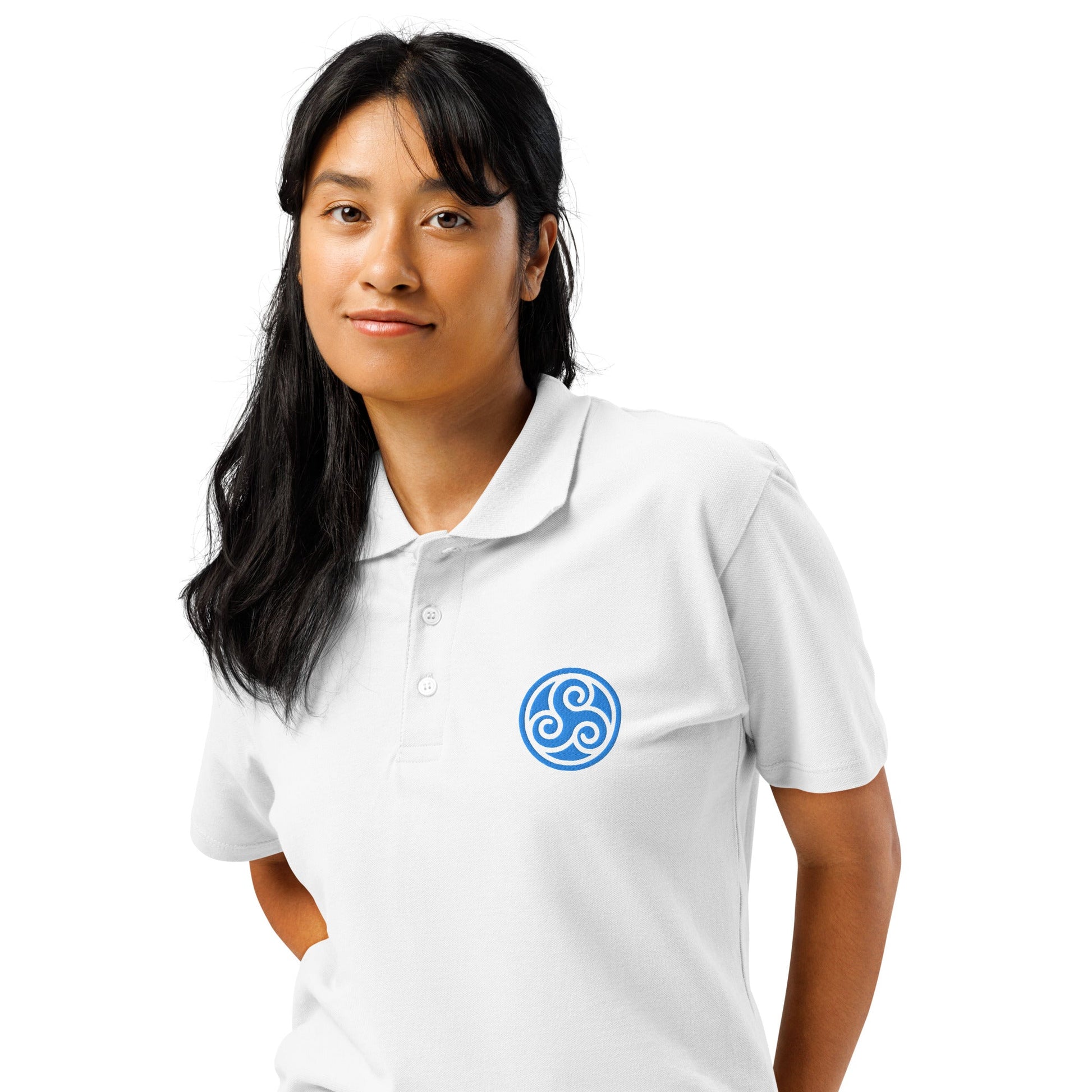 Water symbol embroidered premium pique polo shirt - f9artist