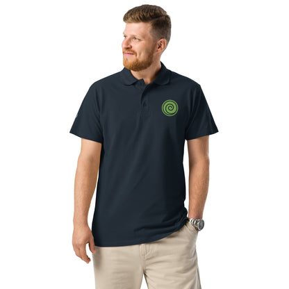 Wind symbol embroidered premium pique polo shirt - f9artist