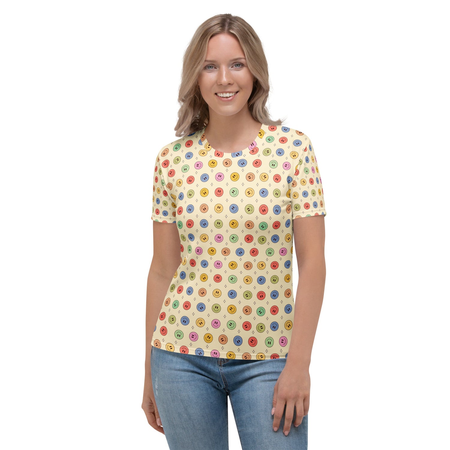 Women's Crew Neck T-Shirt – Smiling Face All - Over Print - f9artist